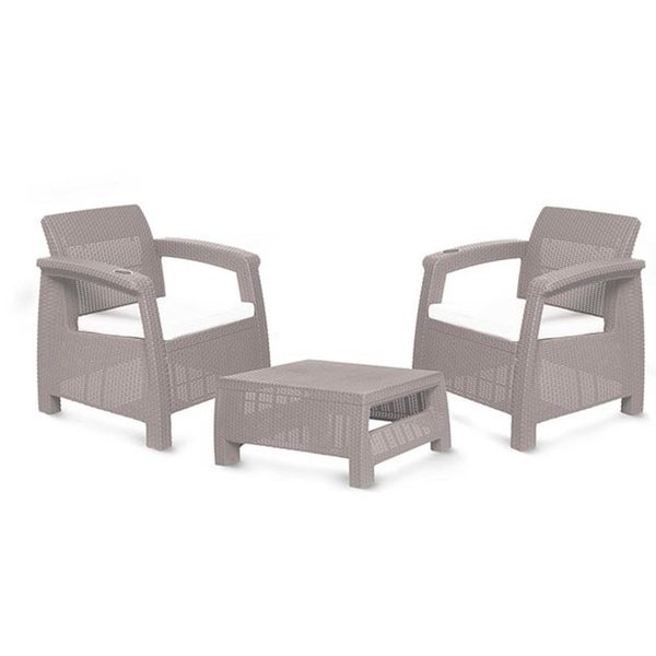 Plasticos Mq 3-Piece Chair & Table Set in Taupe 424-TAU